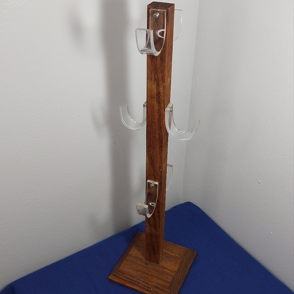 Vintage Wooden Mug Rack/Tree/Stand w/6 Lucite Hooks - Picture 4 of 11